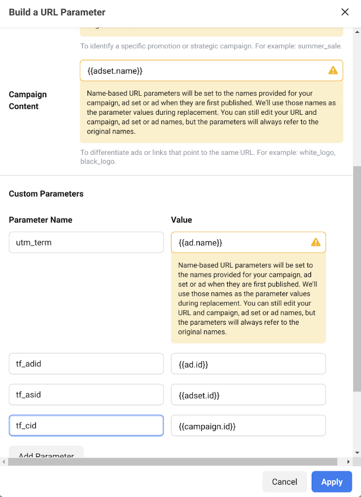 Facebook URL Tracking Parameter Setup